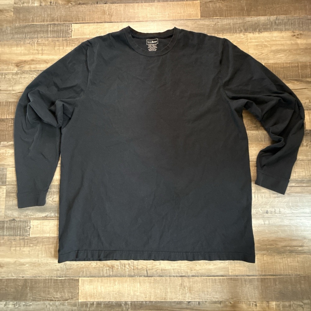 LL Bean Carefree Unshrinkable Tee Mens XXL Tall Blck Traditional Fit Long Sleeve